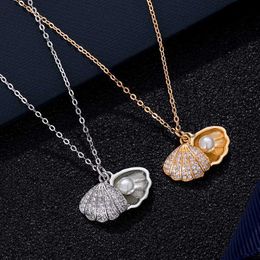 Pendant Necklaces Exquisite Romantic Shell Pendant Women's Necklace Creative Fashion Faux Pearl Silver Plated Jewelry Accessories Birthday Gifts J230817