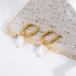 Hoop Earrings INS Style Fresh Water Pearl U-shaped 18k Gold Plate Stainless Steel Drop Earring For Women Fashion Jewellery Gift