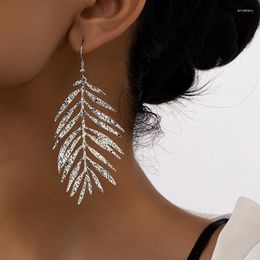 Hoop Earrings Exaggerated Vintage Leaf Feather Metal Long For Women Holiday Party Gift Fashion Jewellery Ear Accessories CE135