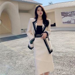 Two Piece Dress UNXX White Suit Feminine Style Korean Fashion Casual Set Autumn/Winter Professional Mid Length Skirt Office Lady