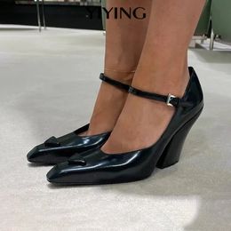 Dress Shoes Spring Patent Leather Pumps Woman Sexy Black Slanted Heel Shoes Luxury Brand Design Women Pumps 230816