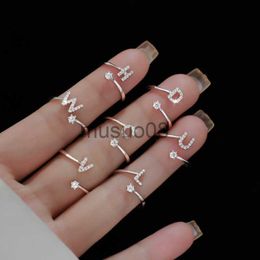 Band Rings Fashion 925 Sterling Silver 26 Letter Ring Sparkling Diamond Zircon Open Ring Index Finger Your Name Ring Birthday Party Jewelry J230817