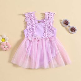 Girl's Dresses Infant Baby Girls Romper Dress Flower Sleeveless Mesh Tulle Skirt Hem Jumpsuits Summer Casual Bodysuits