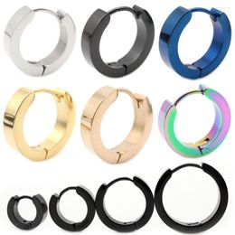 Hoop Earrings WKOUD 2pc Punk Women Men Small Huggie Gold Colour Black Blue Stainless Steel Round Smooth Circle Jewellery