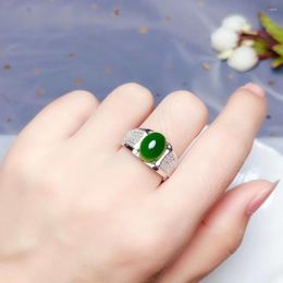 Cluster Rings Exquisite Green Hetian Jade Ring For Men Silver Jewelry Natural Gem Real 925 Boyfriend Gift Lucky Stone