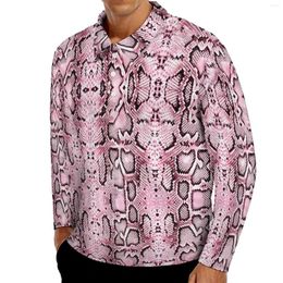 Men's Polos Pink Snakeskin Casual T-Shirts Animal Print Polo Shirt Men Street Style Autumn Long Sleeve Graphic Tops Big Size