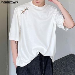 Men's T Shirts INCERUN Chinoiserie Tops 2023 Metal Button Connect T-shirts Casual Streetwear Male Solid Loose Short Sleeve Camiseta S-5XL