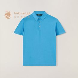 Mens Polos T Shirts Summer loro piana Round Neck Short Sleeve Solid Colour Lapel Casual Shirt Blue Black and White