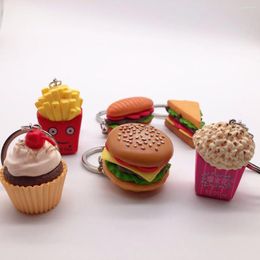 Keychains Fashion Creative Cute Burger Fries Sandwich Keychain Simulation Food For Women Unisex Key Chain Small Gifts