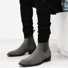 Boots Grey Chelsea Boots for Men Flock Business Men Ankle Boots Cowboy Boots Handmade Men Boots Size 38-46 230816