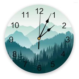 Wall Clocks Mountains Jungle Silhouette Modern Clock For Home Office Decoration Living Room Bathroom Decor Needle Hanging Watch
