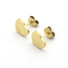 2023 New arrive fashion brand T gold heart earring women rose Stud couple Flannel bag Stainless steel Piercing jewelry gifts woman Accessories wholesale