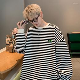 Men's Hoodies Autumn 2023 Hong Kong Style Exterior Large Round Neck Striped Sweater