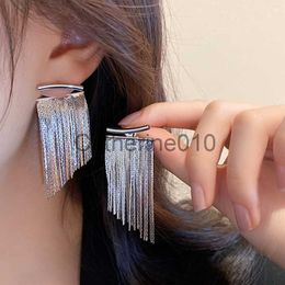 Charm 2023 Korean Fashion Silver Colour Arc Bar Long Thread Tassel Earrings For Women WeddDaily Jewellery HangPendientes Gifts J230817