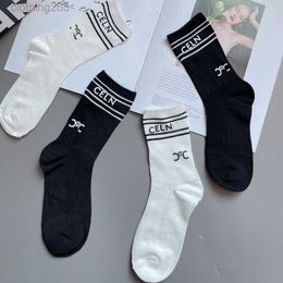 Men's Socks Spring and Summer New Alphabet socks Double Needle Thin Cotton Striped Silicone Label Fashion European Ins Mid tube