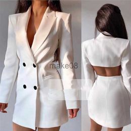 Women's Two Piece Pants Women Elegant Blazer Solid Double Breasted Backless Long Sleeve Thin Slim Blazers Office Lady Fashion Suits J230816