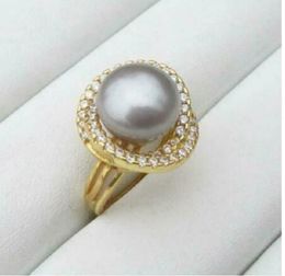 Cluster Rings Elegant South Sea 11-12mm Silver Grey Pearl Ring Adjustable