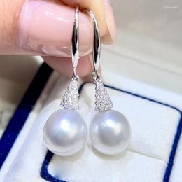 Dangle Earrings MeiBaPJ 9-10mm Natural Rice Pearl Fashion Simple Drop Real 925 Silver Empty Tray Fine Charm Party Jewellery For Women