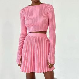 Women's Sweaters Knitted Short Skirt Sweater Two-piece Set 2023 Autumn And Winter Long-sleeved Tight-fitting Suit Pleated Mini