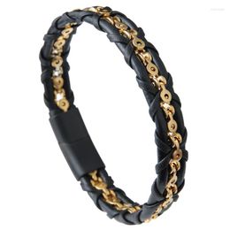 Charm Bracelets Fashion Punk Woven Geometric Stainless Steel Men And Women Leather Rope Holiday Gift Bracelet Jewellery