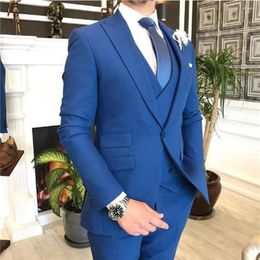 Men's Suits Precious Blue Business Suit Slim Fitting Groom's Tailcoat Wedding Dance Formal Occasion Dress (jacket Trousers Vest)