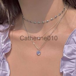 Pendant Necklaces Heart Pendant Necklace Opal Metal Silver Color Multi-layered for Women 2022 Trendy Cute Elegant Y2K Jewelry Party Gift J230817