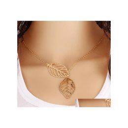 Pendant Necklaces Fashion Simple 2 Pieces Leaves Choker Necklace Women Gold Sier Plated Hollow Charm For Ladies Jewellery Gift Drop De D Dhlbf