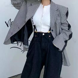 Women's Suits SuperAen Arrival Official Lady Korea Splicing Blazer Design High Quality Plaid Jacket Coat