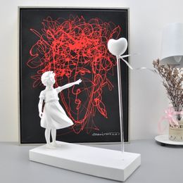 Decorative Objects Figurines Girl and Heart Balloon Inspired by Banksy Artwork Modern Sculpture Home Decoration Statue House Decor England Art Nordic Style 230817
