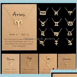 Pendant Necklaces 12 Constellation Zodiac Sign Birthday Mes Card For Women Girl Jewellery Myliy I1Yqz Drop Delivery Pendants Dhwao
