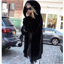 Women's Fur Large Size Long Solid Color Faux Coat Casual Women Outwear Oversized Winter Warm Hooded Jacket