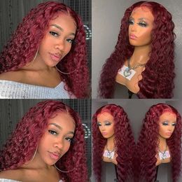 Wig front lace small curly synthetic Fibre headband long curly hair wine red small curly hair wig 230818