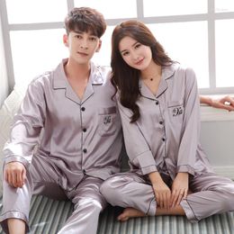 Men's Sleepwear Pajama Suit Satin Silk Pajamas Sets Couple Family Pijama Lover Night Men & Women Casual Home Clothing