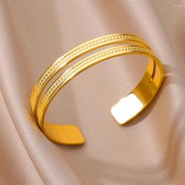 Bangle Stainless Steel Bracelet For Women Double Layer Textural Gold Plated Openning Cuff Braceles Simple Vintage Jewellery Accessories