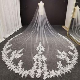 Bridal Veils Luxury 4 Metres Long Lace Wedding Veil With Comb White Ivory High Quality Bride Headpieces Accessories 2023