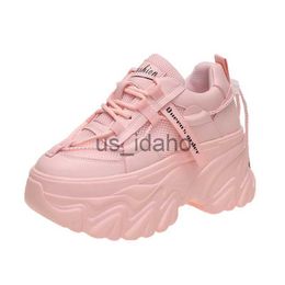 Dress Shoes Women Sneakers Breathable Mesh Shoes 7CM Trainers Casual Shoes Woman Thick Heels Lace-up Wedge Sports Shoes Chunky Sneakers J230818