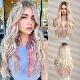 Synthetic Wigs ELEMENT Youthful Synthetic Wig Long Wavy Curly Ombre Blonde Mixed Pink Wigs for Women Heat Resistant Party Daily Hair Natural HKD230818