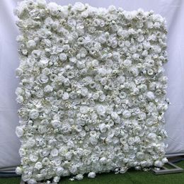 Decorative Flowers 3D Artificial Flower Wall Fabric Background Wedding With Ivory/White Roses And Holiday Party Decorations AGY094