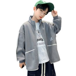 Jackets Big Boys Spring Autumn Korean Stylw Black Grey Color Children School Sport Casual Outerwear for Kids 5 7 9 11 13 14Y 230817