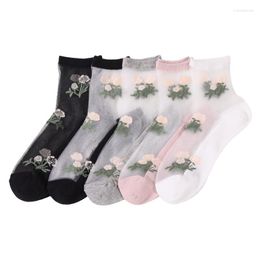 Women Socks 10pairs/Spring And Summer Crystal Cotton Bottom Rose Glass Stockings Jacquard Women's