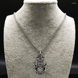 Pendant Necklaces Hamsa Fatima Hand Stainless Steel Chain Necklace Men Silver Color Amulet Talisman Religious Jewelry Joyas