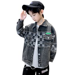Jackets Boys Clothing Spring Autumn Denim Jacket Fashion Plaid Patchwork Tops Kids Clothes for Teens Casual Outerwear 8 10 12 14 Yrs 230817