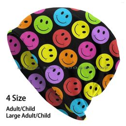 Berets Happy Colorful Faces Beanies Knit Hat Smile Design Black And Colors Smiling Happiness Joyful Polka