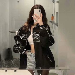 Womens Jackets American retro letter embroidery leather jackets coats womens street trend allmatch baseball uniform couple loose top 230818