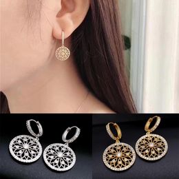 Dangle Earrings Gold Colour Drop Crystal Women Hollow Out Tree Of Life Pattern Round Earring Moda Mujer Jewellery 2023 Fashion Pendientes