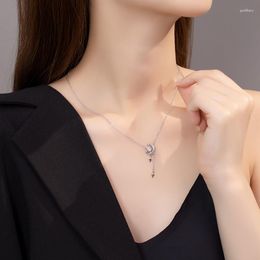 Chains PANJBJ 925 Sterling Silve Star Moon Necklace For Women Girl Zircon Design Tassel Jewelry Birthday Gift Dropship Wholesale