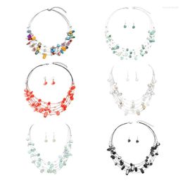 Choker M2EA Fashion Colorful Crystal Necklace Earring Set Multilayer Clavicle Chain Collar Y2K Summer Jewelry