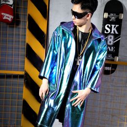 Men's Jackets Nightclub Men's singer Fashion Cool laser Hooded cloak trench coat hairstylist plus size GOGO bar stage singer costume 230816