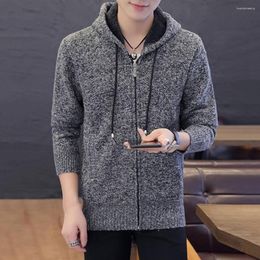 Men's Jackets Hooded Cardigan Knitted Sweater Coat Men Solid Color Thick Fleece Wool Hoodies Casual Knitwear For Chaquetas Hombre