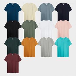 Men's T Shirts 300G Heavy Cotton Harajuku Short-sleeved T-shirt Summer Fashion Round Neck Retro Solid Color Couple Baggy Elastic Top